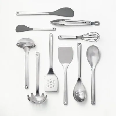 10pc Stainless Steel Kitchen Utensil Set Silver - Figmint