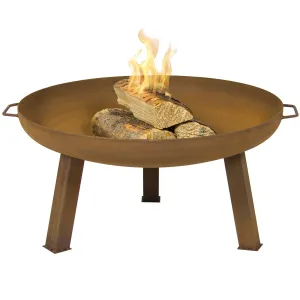 29.5in Outdoor Cast Iron Fire Pit Bowl Decor w/ Cover, Handles - Tan