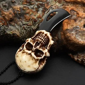 Creative Skull Mini Folding Knife Necklace Keychain With Chain