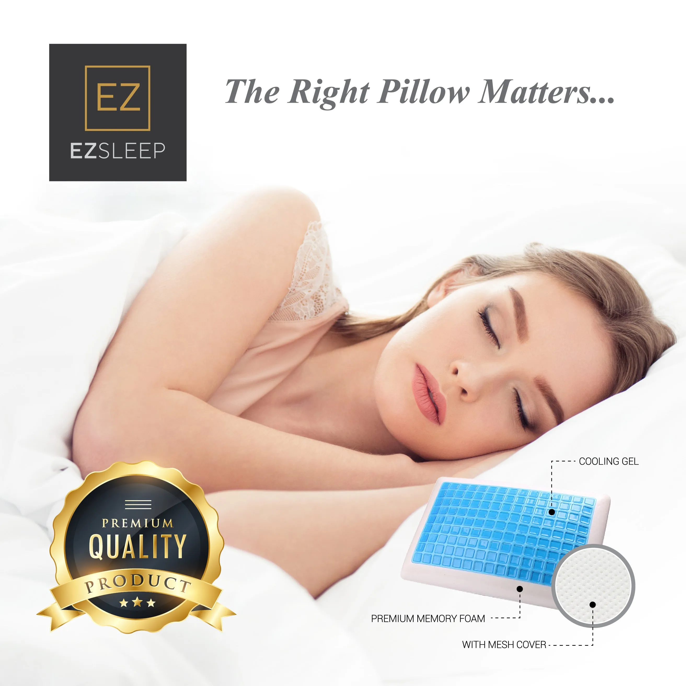 EZ Sleep Memory Foam Pillow with Cooling Gel Pillow, Standard