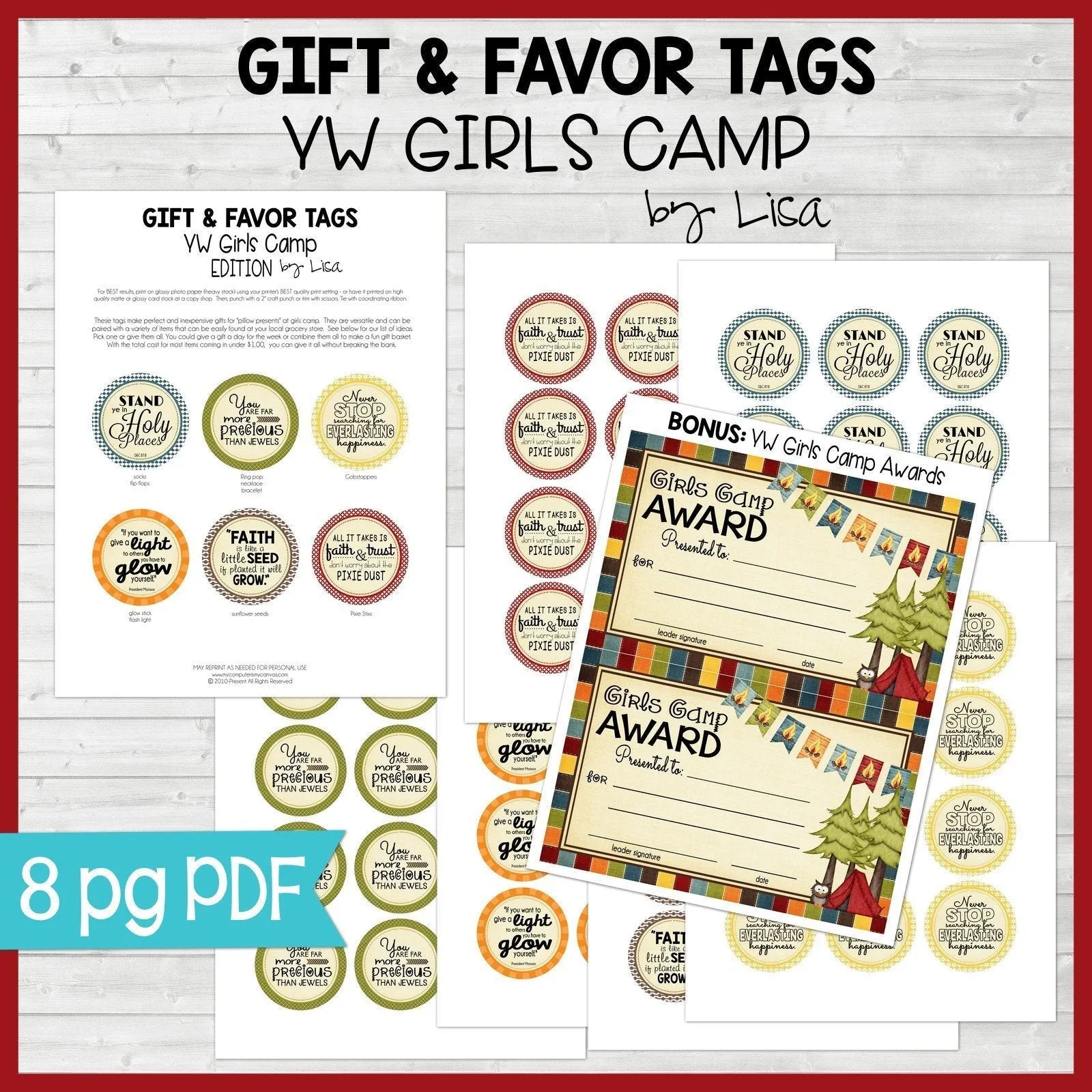 Girls Camp {Gift Tag Kit}   Award Certificate PRINTABLE