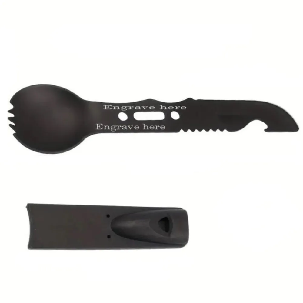 Personalized Camping Spork and Knife 6 in 1 Survival Multi Tool Spork, knife, de-scaler bottle opener and more