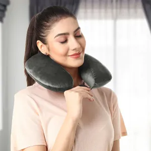 Velvet Neck Rest Pillow / Travel Pillow For Comfort & Support (Grey)